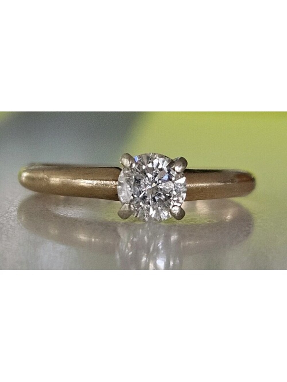 Vintage Designer .49ct Natural Diamond Solitare 14k Yellow Gold Engagement Ring
